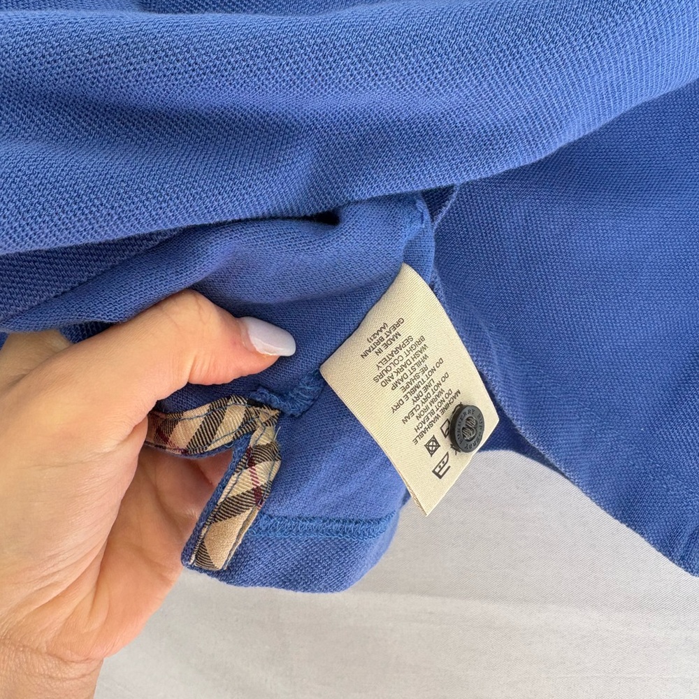 Burberry Royal Blue Short-Sleeve Polo with Check Trim - Picture 6 of 6